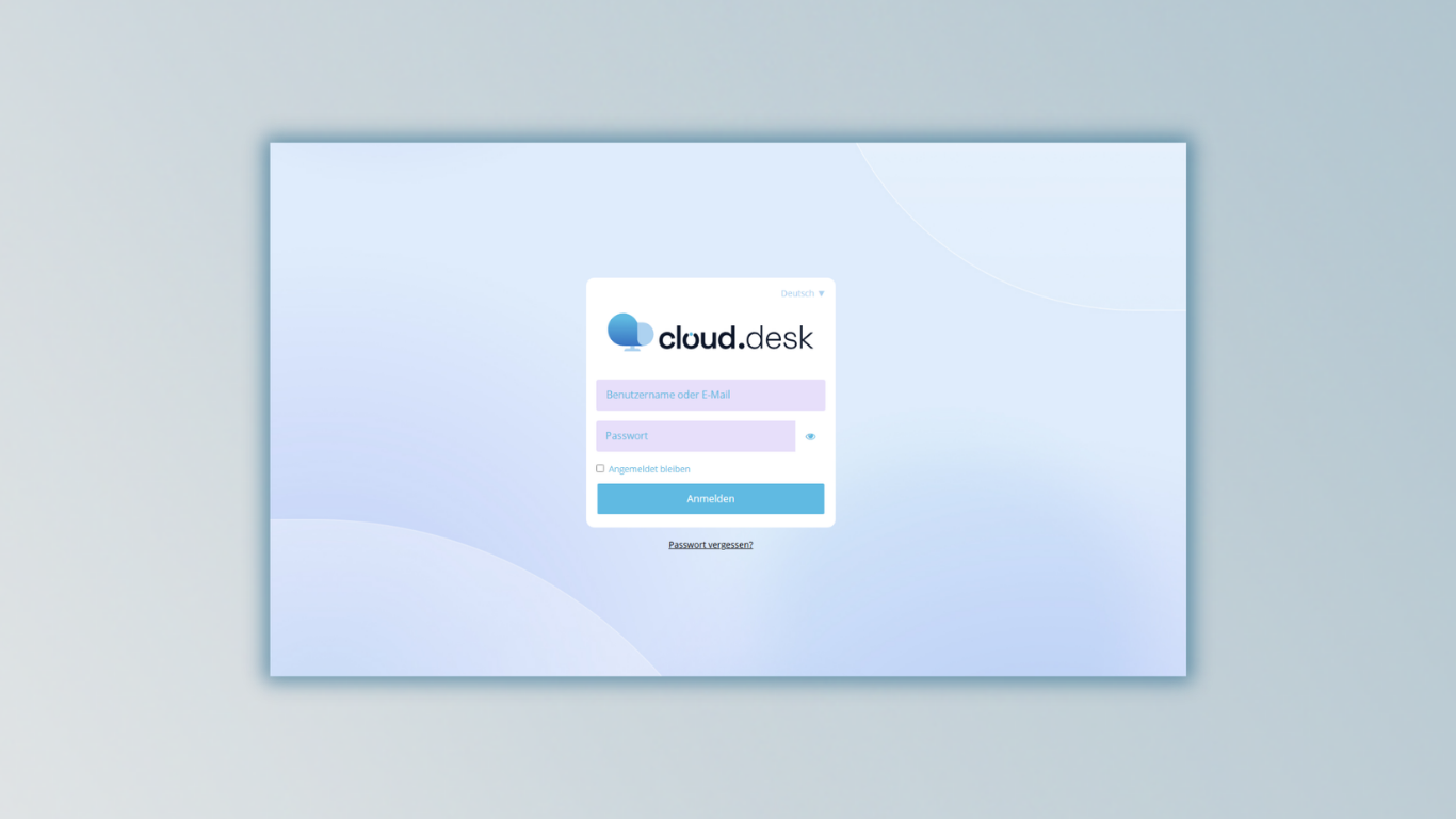 Anmeldemaske für cloud.desk